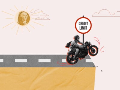 Motorcycle going over cliff representing going over your credit limit