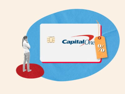 Capital One credit card with tag showing its interest rate