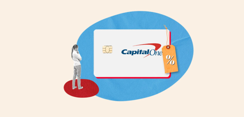 Capital One credit card with tag showing its interest rate