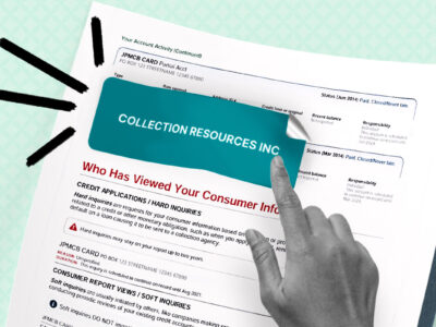 Credit report showing Collection Resources collection account