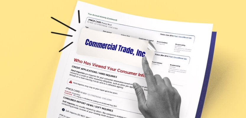 Credit report showing Commercial Trade, Inc. collection account