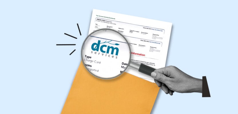 Credit report showing DCM Services collection account