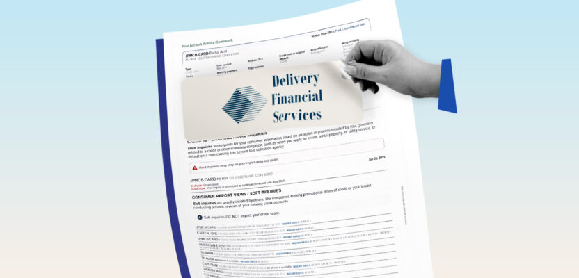 Credit report showing Delivery Financial Services collection account