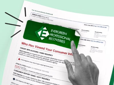 Credit report showing Evergreen Professional Recoveries collection account