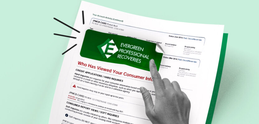 Credit report showing Evergreen Professional Recoveries collection account