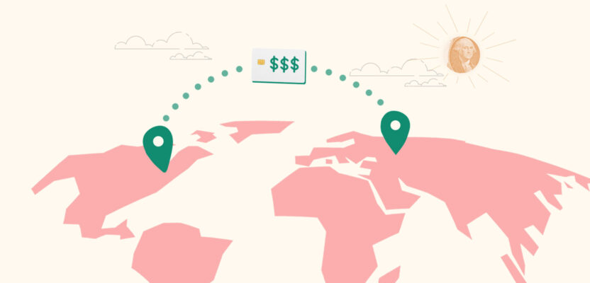 World map with a credit card representing foreign transaction fees