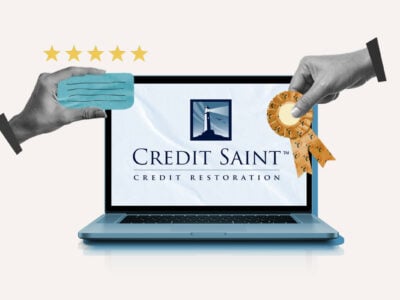 Monitor showing Credit Saint's credit repair service