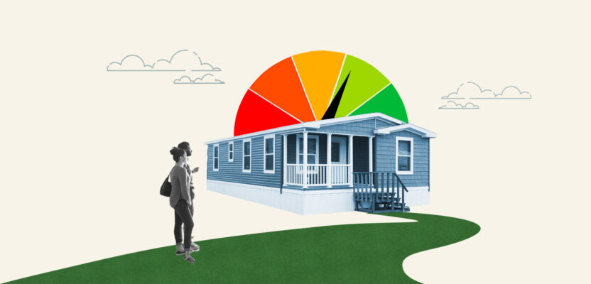 Credit score gauge behind a mobile home