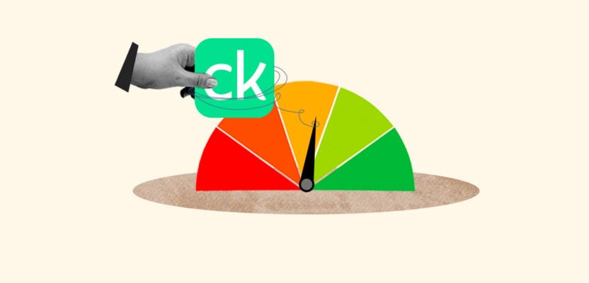 Credit Karma icon tied to credit score gauge, symbolizing Credit Karma lowering your credit score