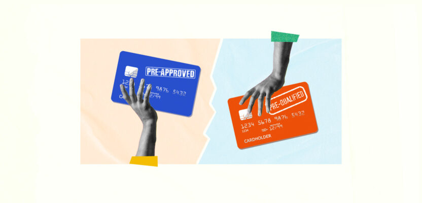 Prequalified credit card next to a pre-approved credit card